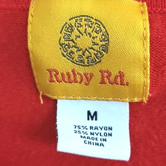 Ruby Rd. Red 3/4 Sleeve Scoop Neck Rose Appliqué Sequin Embellished Sweater Medi - Picture 4 of 4